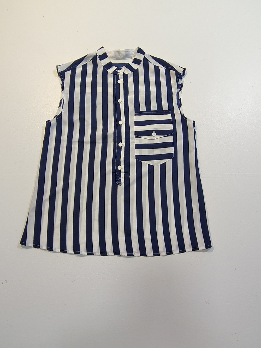 Sleeveless Navy and White Striped Blouse